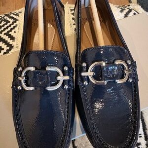 Donald J. Pliner Navy Crinkle Patent Driving Mocs/ Loafers